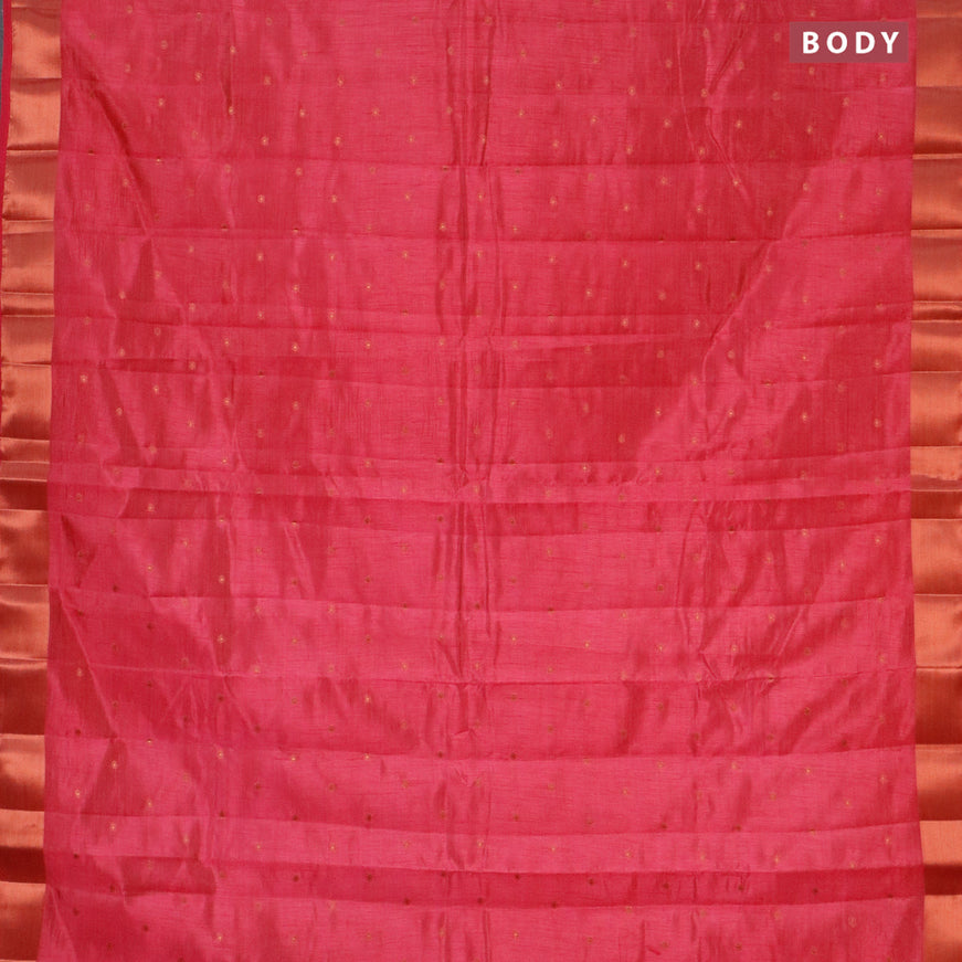 Semi raw silk saree pink with allover copper zari woven buttas and copper zari woven border
