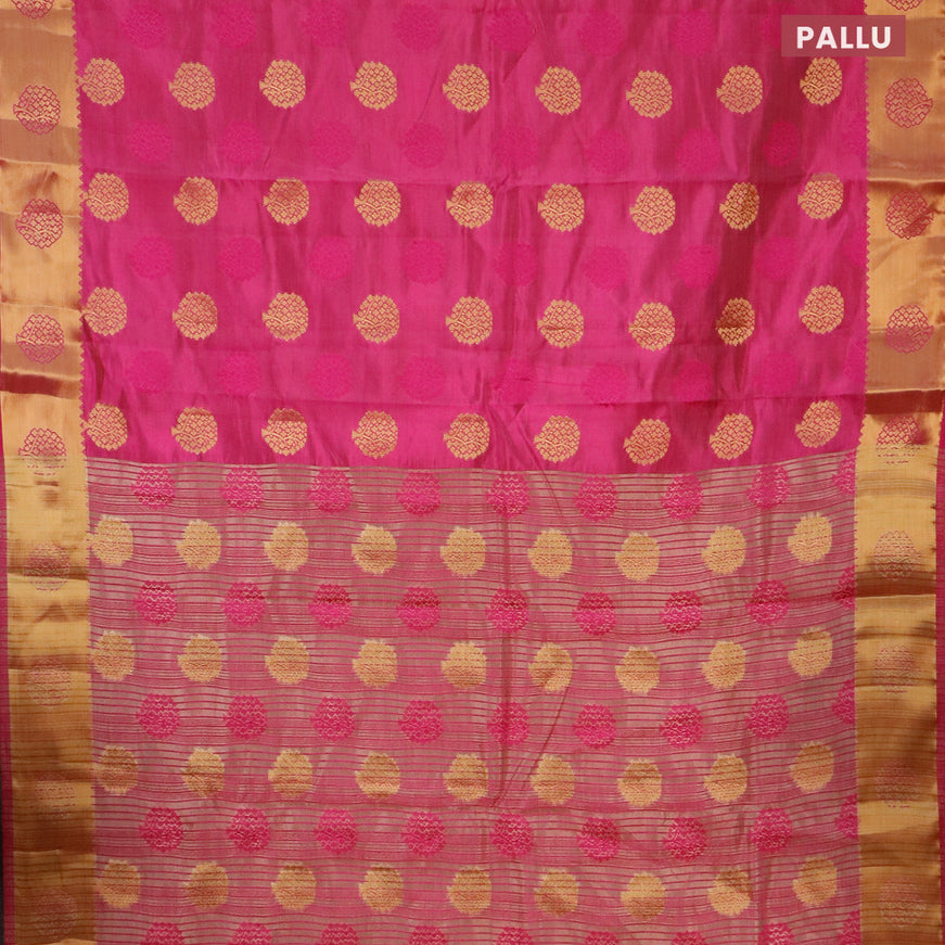 Semi raw silk saree magenta pink with thread & zari woven buttas and zari woven border