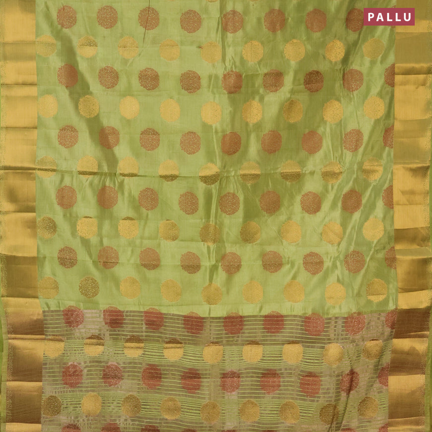 Semi raw silk saree pista green with thread & zari woven buttas and zari woven border