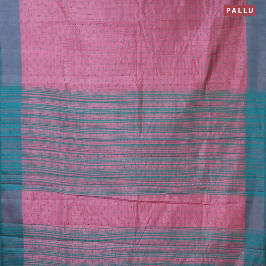 Semi raw silk saree mauve pink and teal blue with allover thread woven buttas and simple border