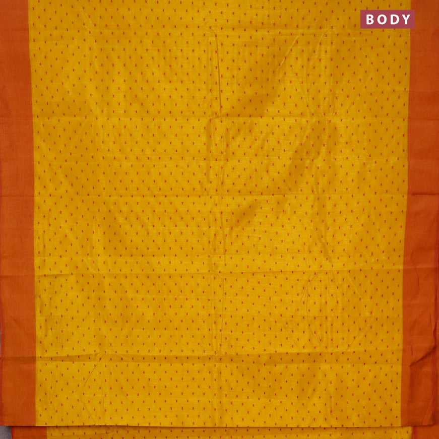 Semi raw silk saree mustard yellow and dual shade of rust with allover thread woven buttas and simple border