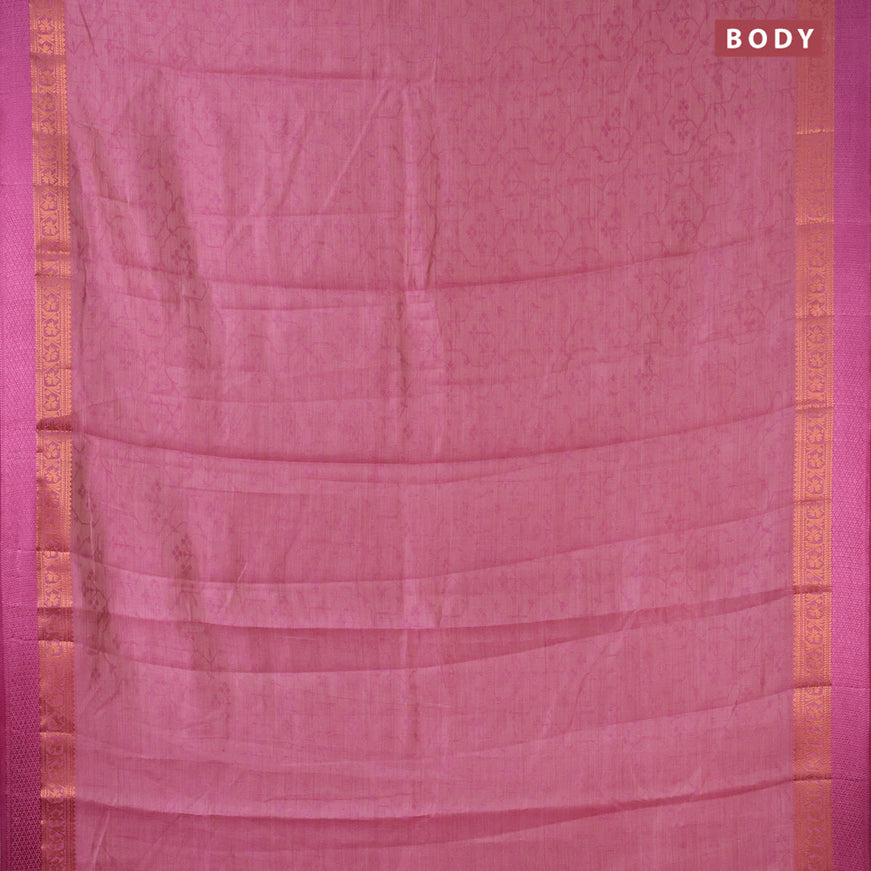 Semi raw silk saree purple with allover self emboss and copper zari woven simple border
