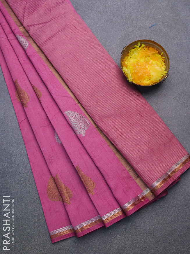 Semi raw silk saree mauve pink with thread & zari woven leaf buttas and woven border