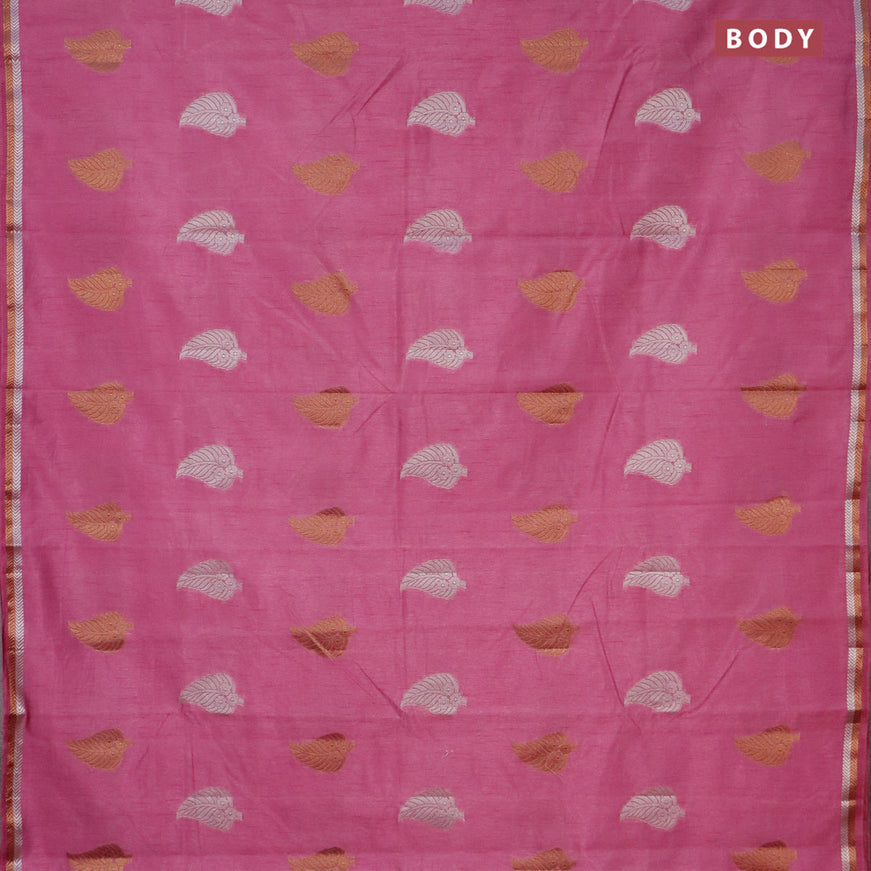 Semi raw silk saree mauve pink with thread & zari woven leaf buttas and woven border