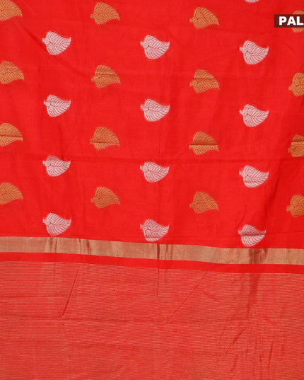 Semi raw silk saree red with thread & zari woven leaf buttas and woven border