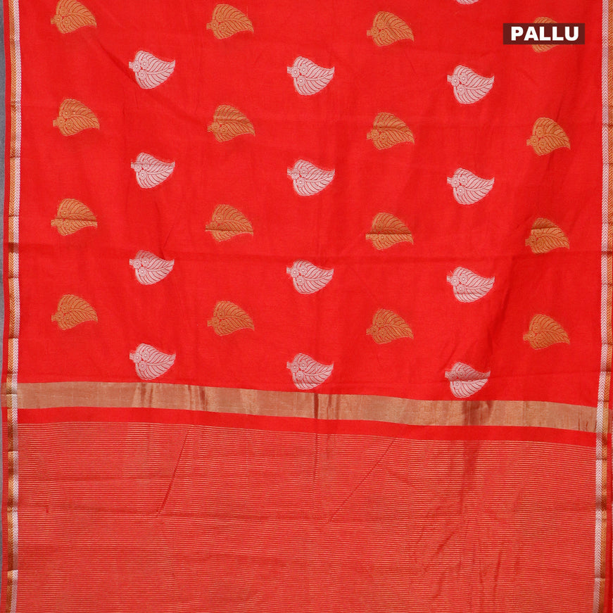 Semi raw silk saree red with thread & zari woven leaf buttas and woven border