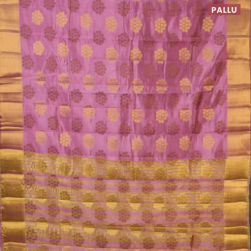 Semi raw silk saree mauve pink with allover thread & zari woven buttas and zari woven border