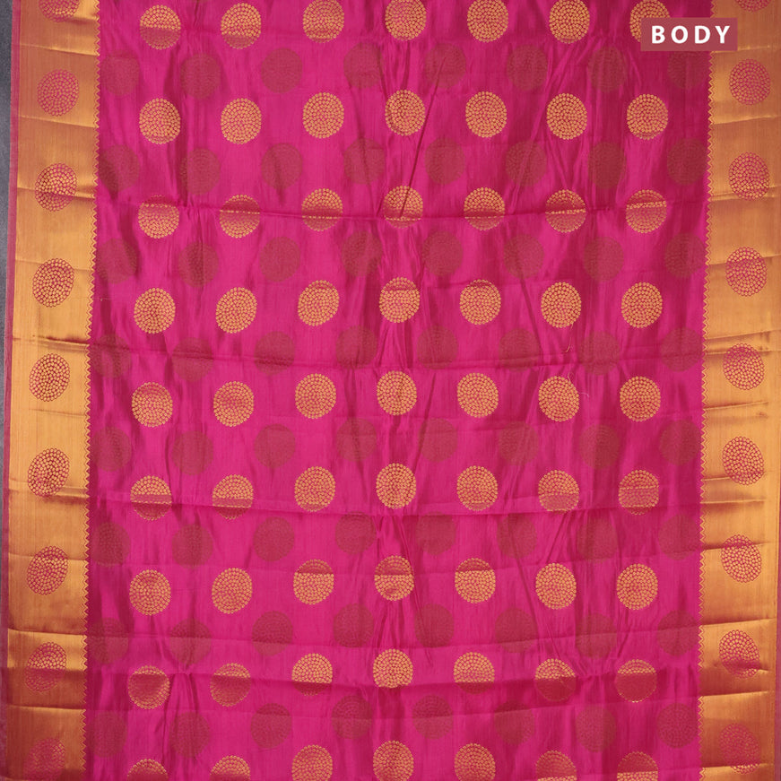 Semi raw silk saree magenta pink with allover thread & zari woven buttas and zari woven border