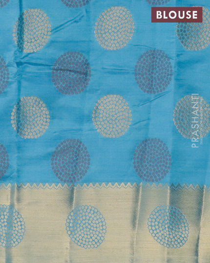 Semi raw silk saree blue with allover thread & zari woven buttas and zari woven border