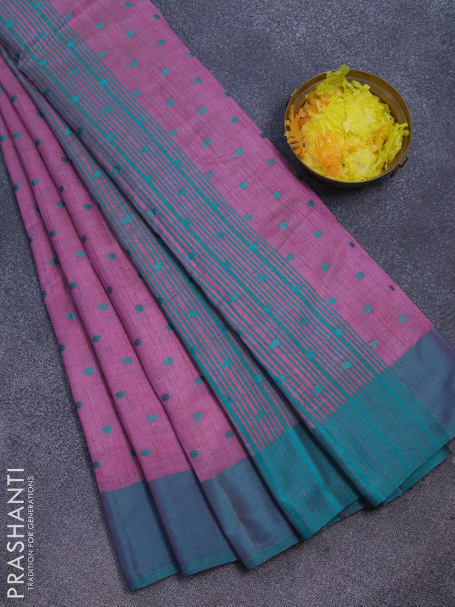 Semi raw silk saree mauve pink and dual shade of teal green with allover thread woven buttas and simple border