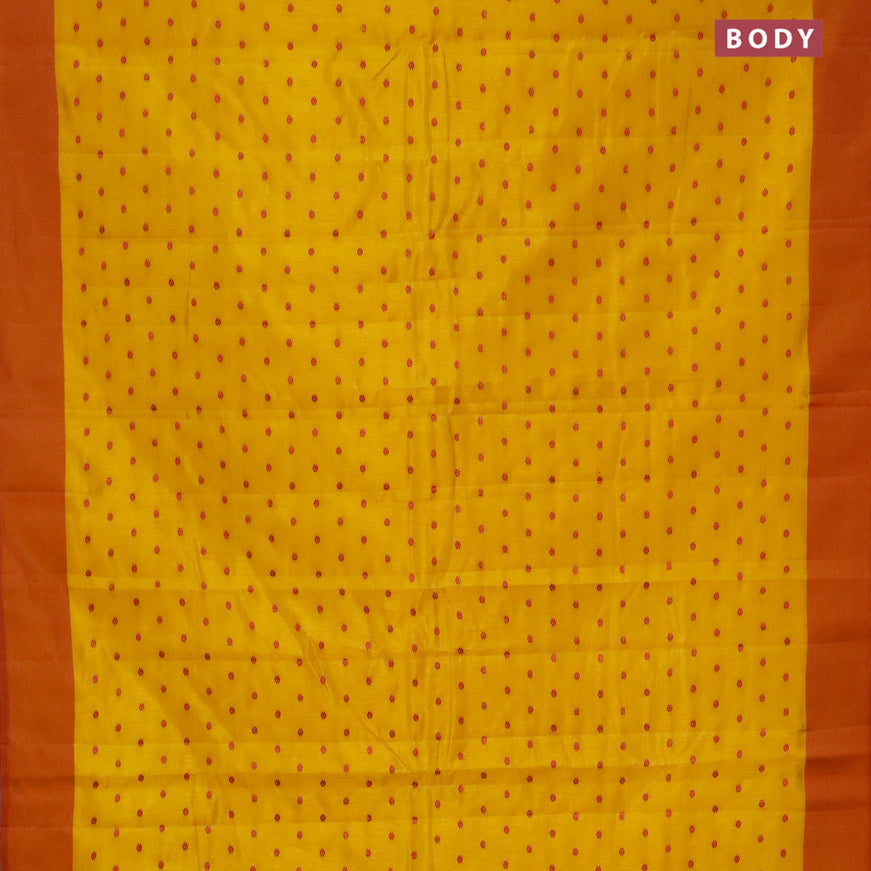 Semi raw silk saree mustard yellow and dual shade of dark mustard with allover thread woven buttas and simple border