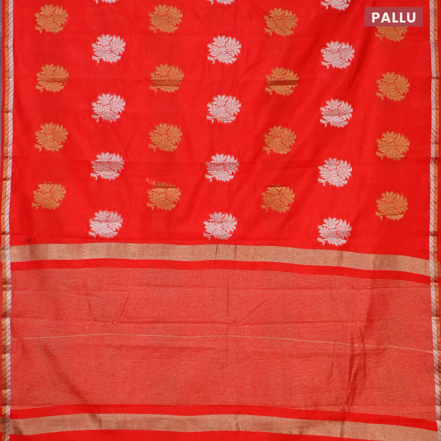Semi raw silk saree red with thread & zari woven floral buttas and woven border