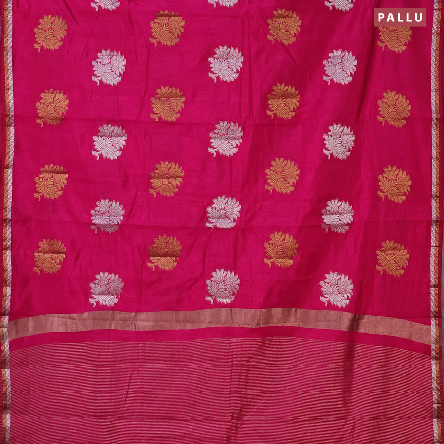 Semi raw silk saree magenta pink with thread & zari woven floral buttas and woven border