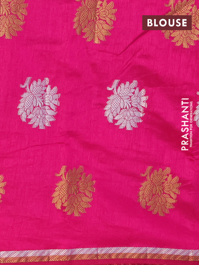 Semi raw silk saree magenta pink with thread & zari woven floral buttas and woven border
