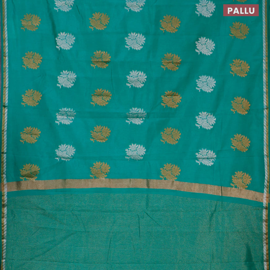 Semi raw silk saree teal green with thread & zari woven floral buttas and woven border