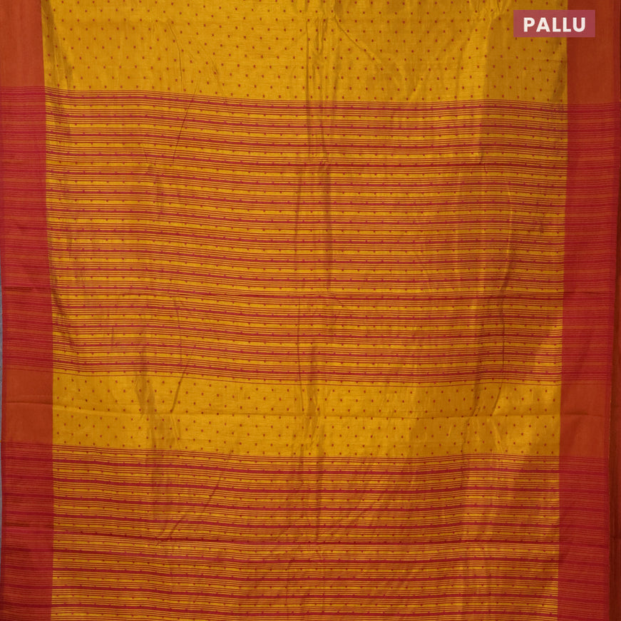 Semi raw silk saree mustard yellow and dual shade of rust with allover thread woven buttas and simple border