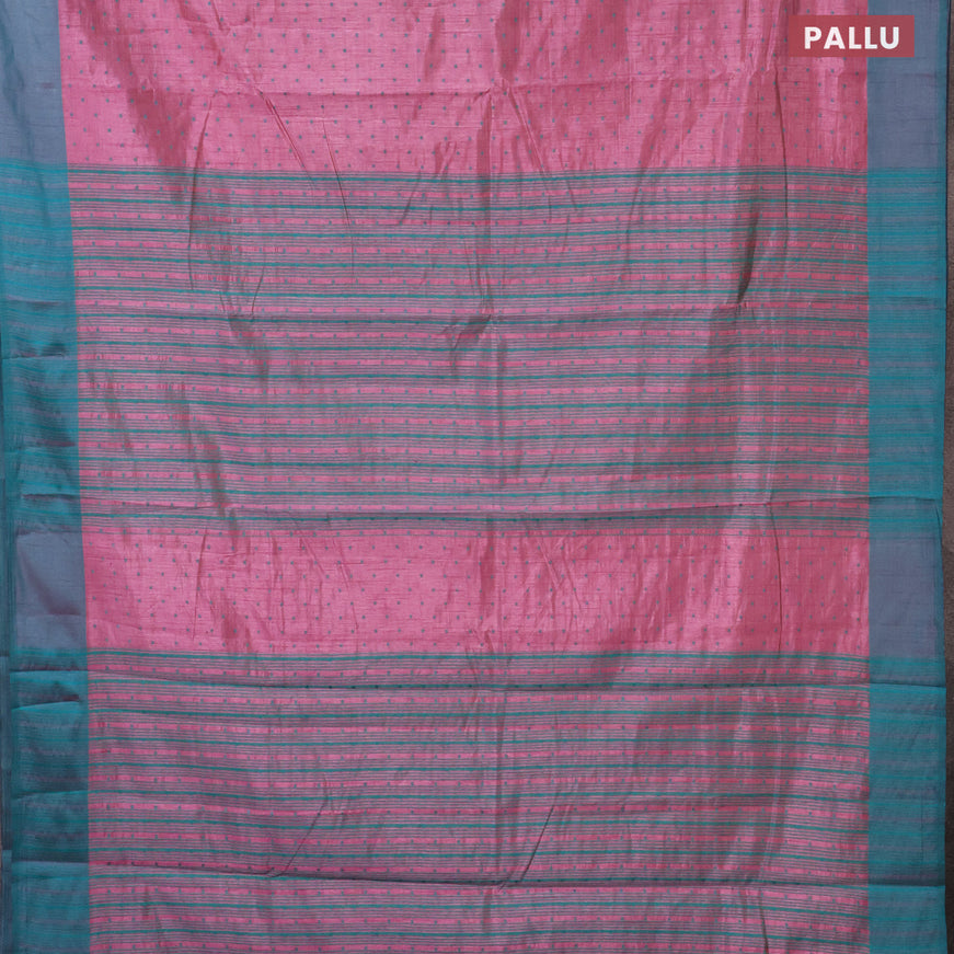Semi raw silk saree mauve pink and dual shade of teal green with allover thread woven buttas and simple border