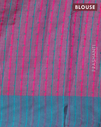 Semi raw silk saree magenta pink and dual shade of teal green with allover thread woven buttas and simple border