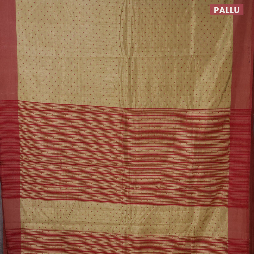 Semi raw silk saree sandal and maroon with allover thread woven buttas and simple border