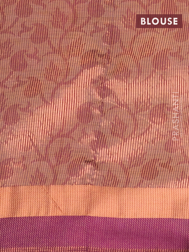 Semi raw silk saree wine shade with allover self emboss and copper zari woven simple border