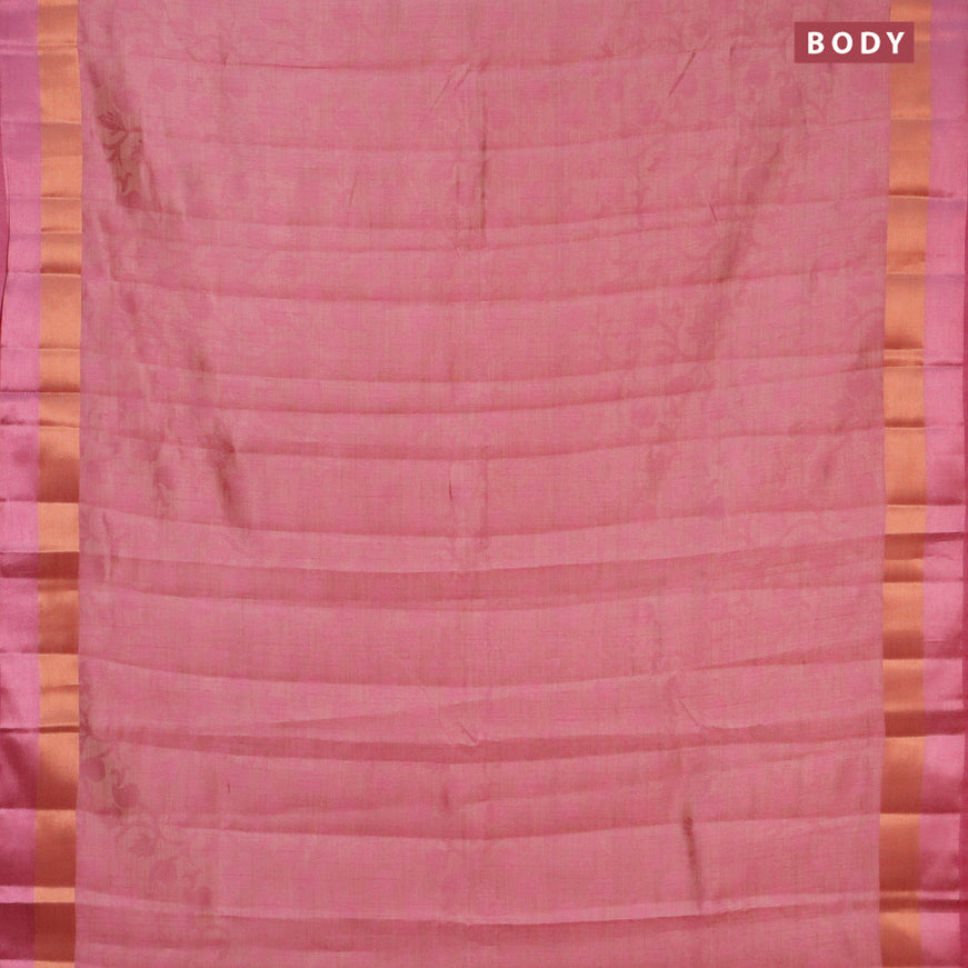 Semi raw silk saree mauve pink with allover self emboss and copper zari woven simple border