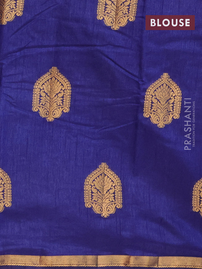 Semi raw silk saree dark blue with zari woven buttas and small zari woven border