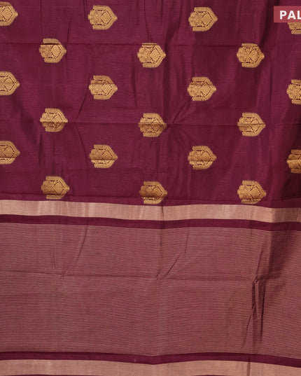 Semi raw silk saree wine shade with zari woven buttas and small zari woven border