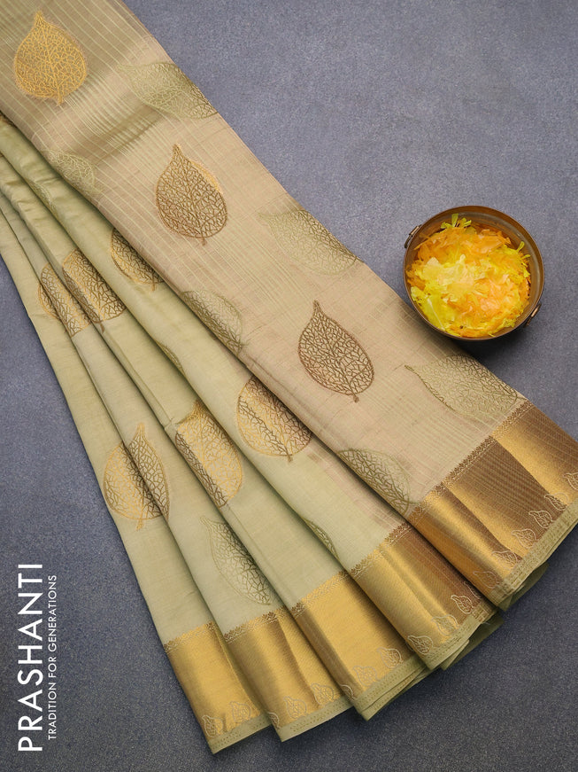 Semi raw silk saree beige with thread & zari woven leaf buttas and zari woven border