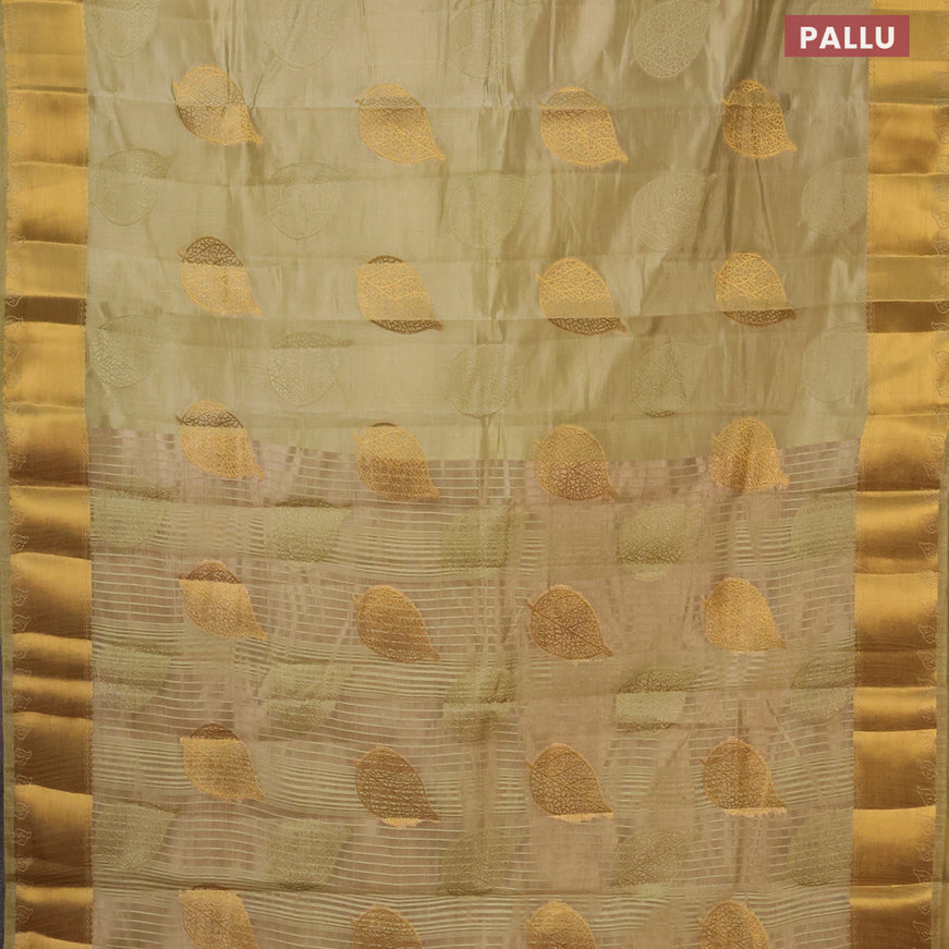 Semi raw silk saree beige with thread & zari woven leaf buttas and zari woven border
