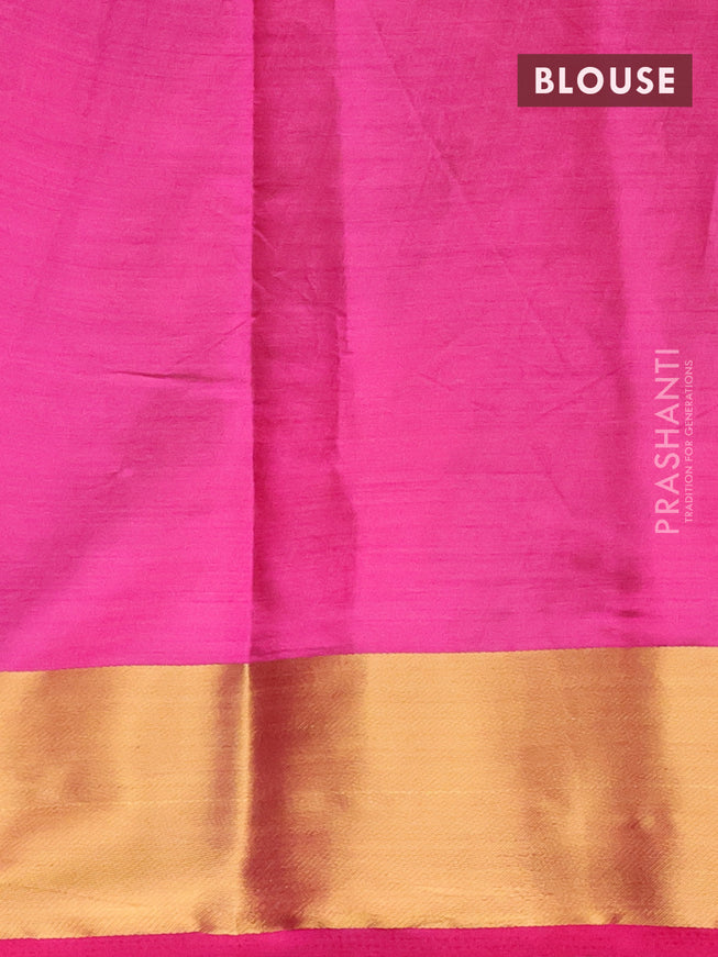 Semi raw silk saree magenta pink with thread & zari woven leaf buttas and zari woven border