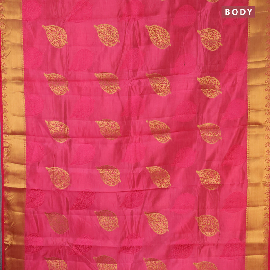 Semi raw silk saree pink with thread & zari woven leaf buttas and zari woven border