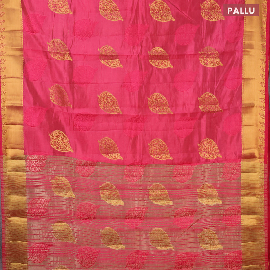 Semi raw silk saree pink with thread & zari woven leaf buttas and zari woven border