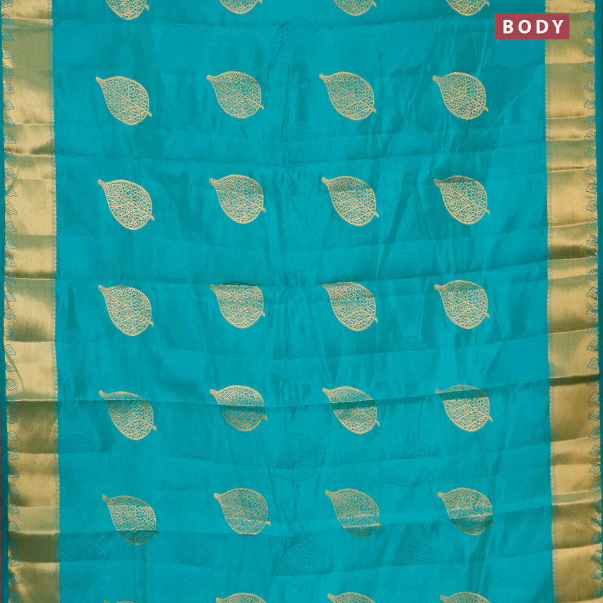 Semi raw silk saree teal green with thread & zari woven leaf buttas and zari woven border