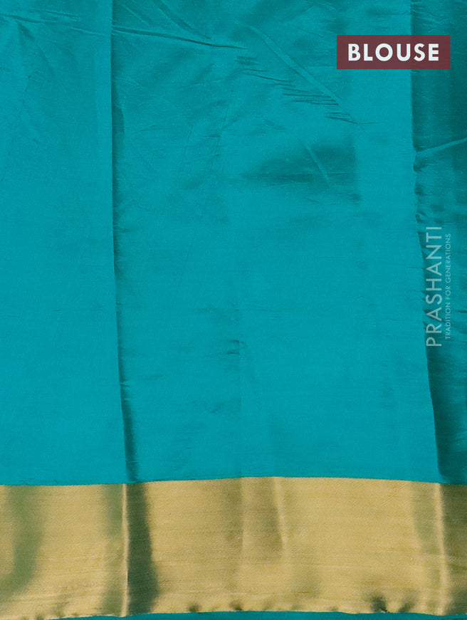 Semi raw silk saree teal green with thread & zari woven leaf buttas and zari woven border