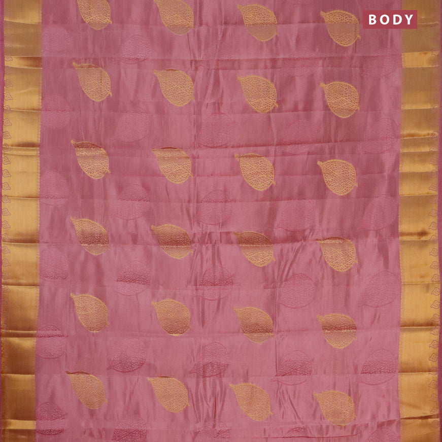 Semi raw silk saree mauve pink with thread & zari woven leaf buttas and zari woven border