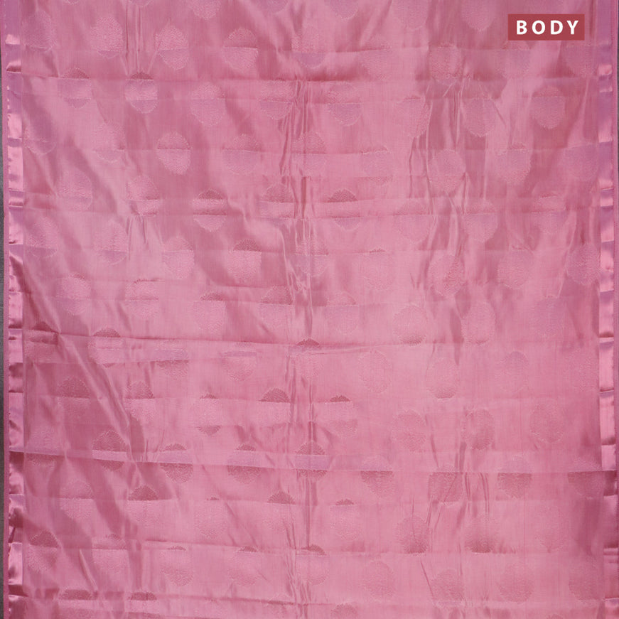 Semi raw silk saree mauve pink with allover pink zari woven buttas and small pink zari woven border
