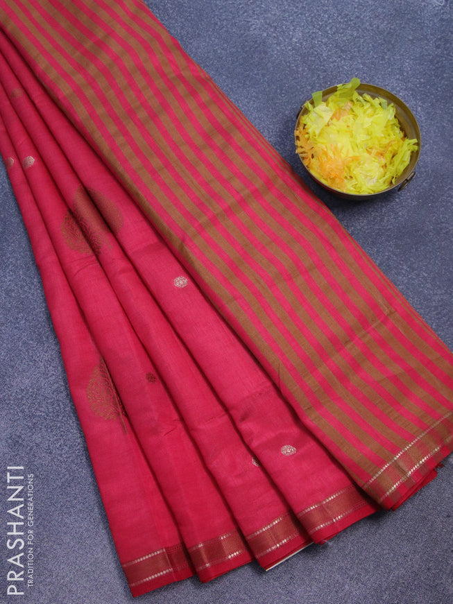 Semi raw silk saree red with thread & zari woven buttas and small zari woven border