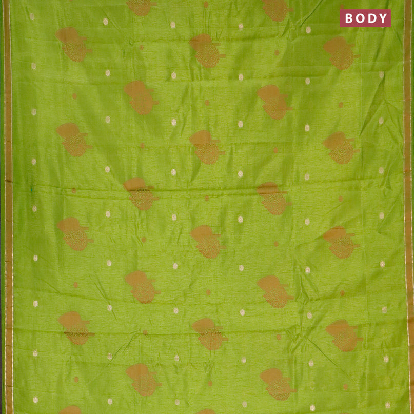 Semi raw silk saree mehendi green with thread & zari woven buttas and small zari woven border