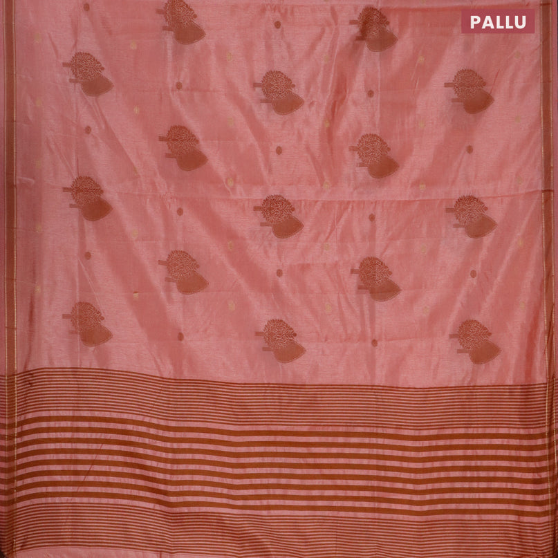 Semi raw silk saree peach shade with thread & zari woven buttas and small zari woven border