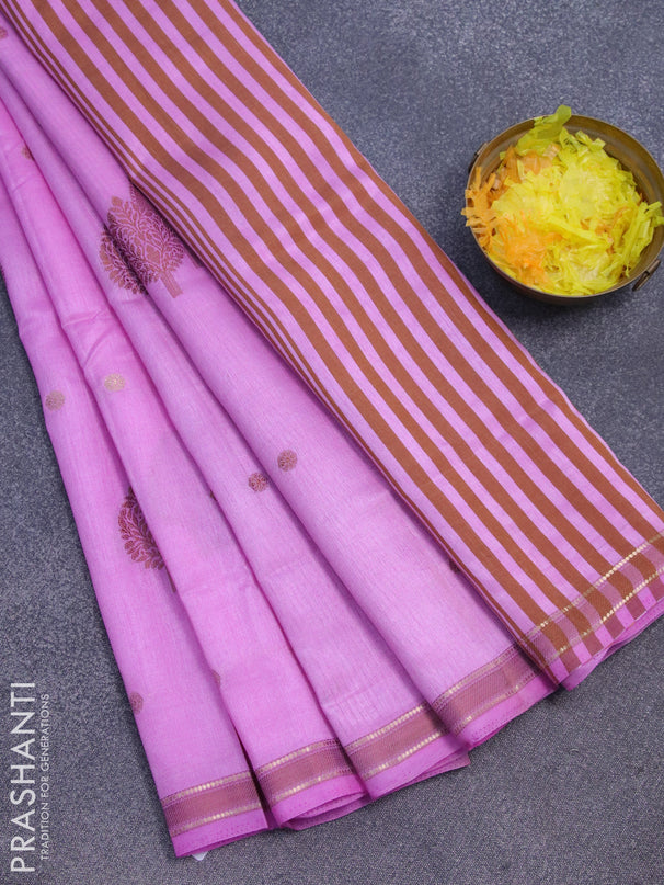 Semi raw silk saree lotus pink with thread & zari woven buttas and small zari woven border