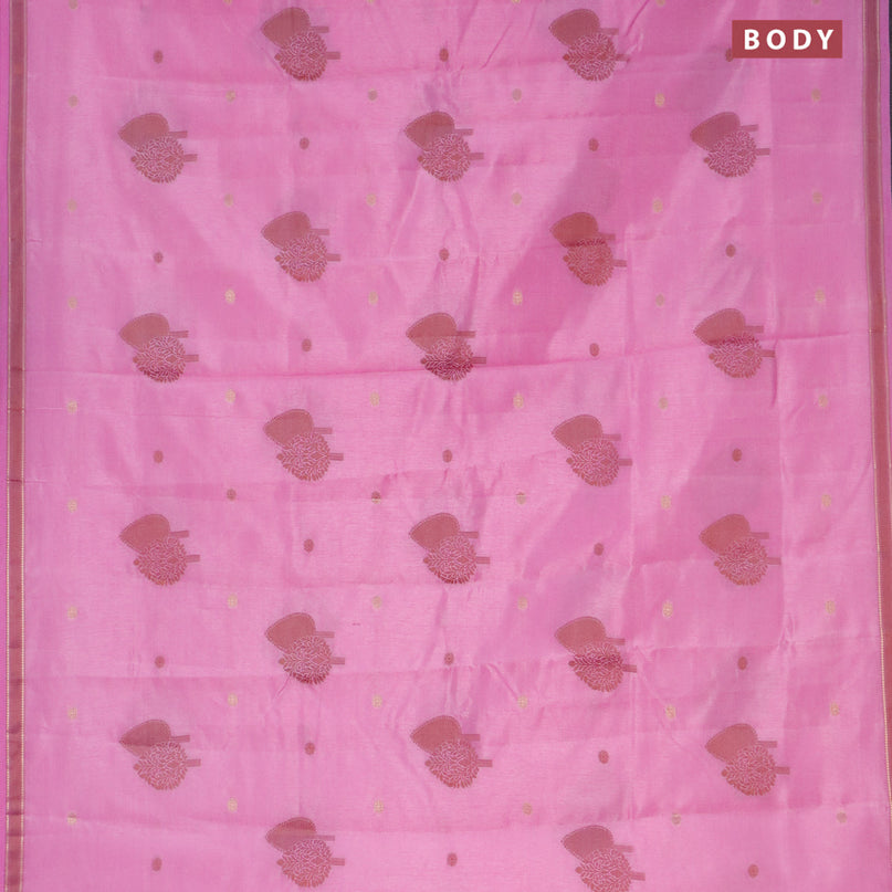Semi raw silk saree lotus pink with thread & zari woven buttas and small zari woven border