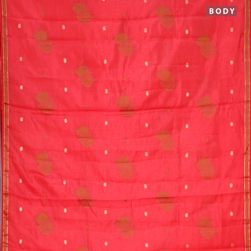 Semi raw silk saree red with thread & zari woven buttas and small zari woven border