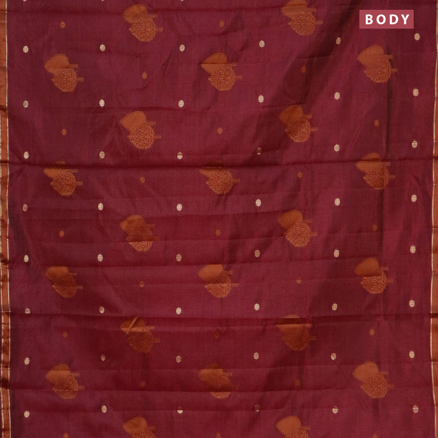 Semi raw silk saree wine shade with thread & zari woven buttas and small zari woven border