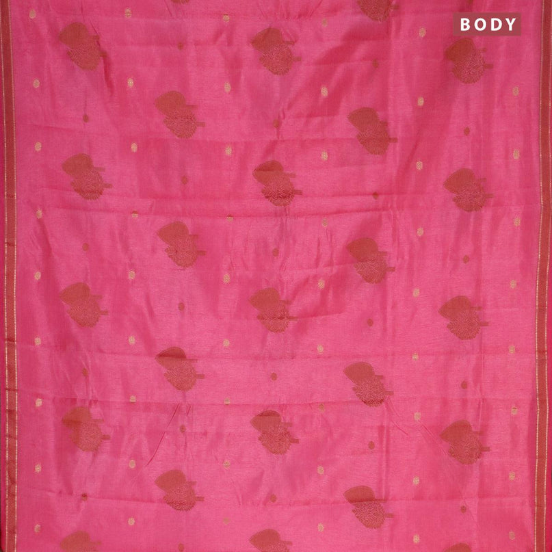 Semi raw silk saree pink with thread & zari woven buttas and small zari woven border