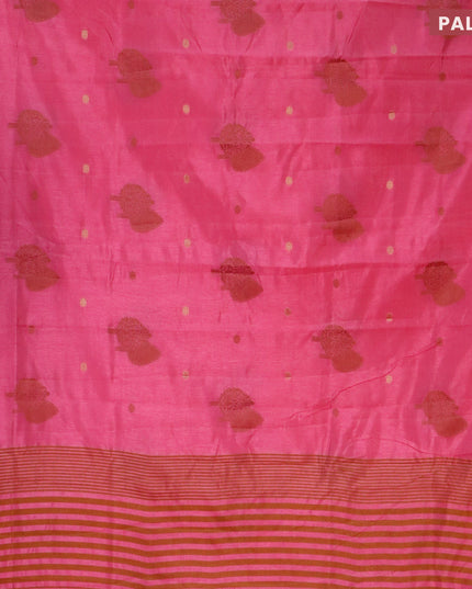 Semi raw silk saree pink with thread & zari woven buttas and small zari woven border