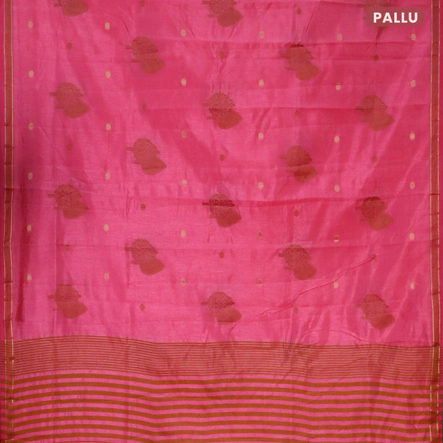 Semi raw silk saree pink with thread & zari woven buttas and small zari woven border