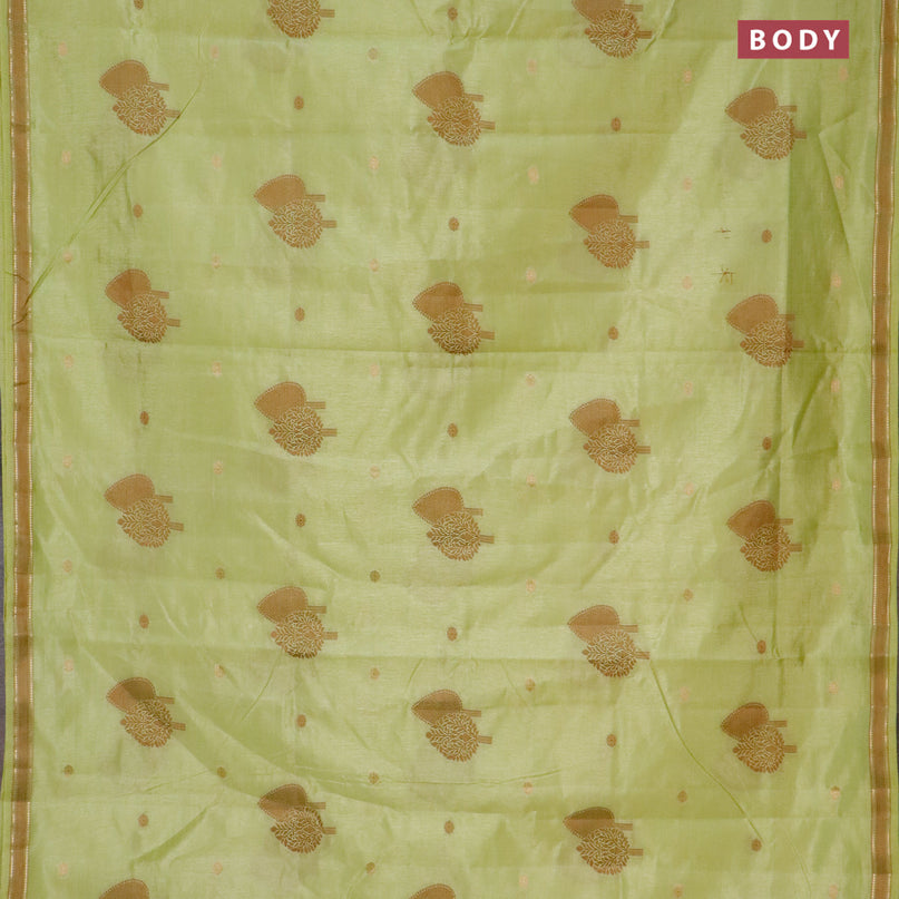 Semi raw silk saree pista green with thread & zari woven buttas and small zari woven border