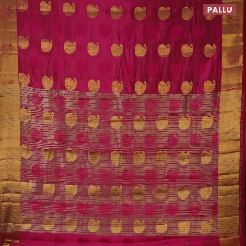 Semi raw silk saree pink with thread & zari woven paisley buttas and zari woven border