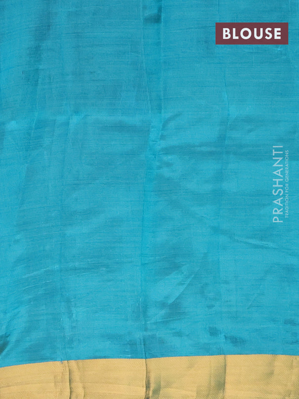 Semi raw silk saree cs blue with thread & zari woven paisley buttas and zari woven border