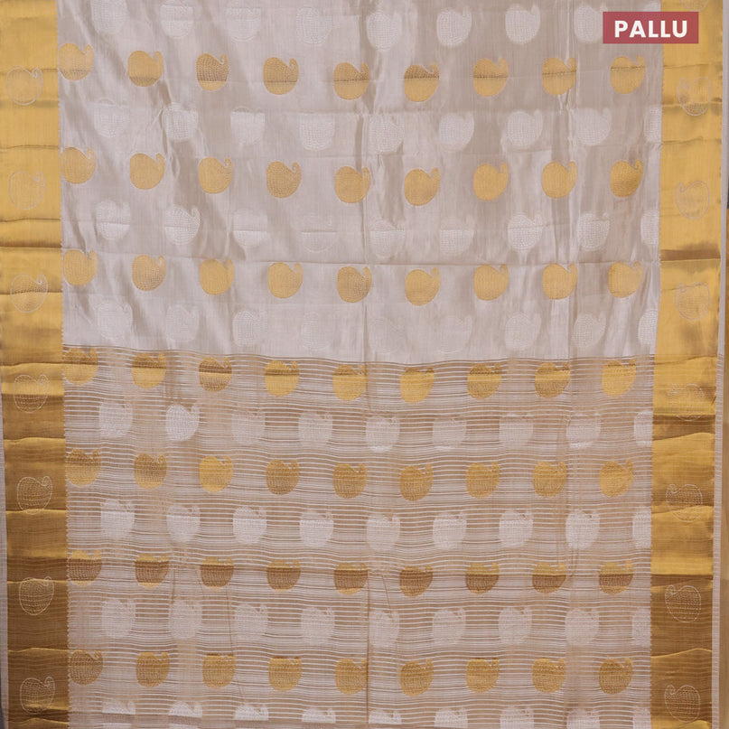 Semi raw silk saree cream with thread & zari woven paisley buttas and zari woven border